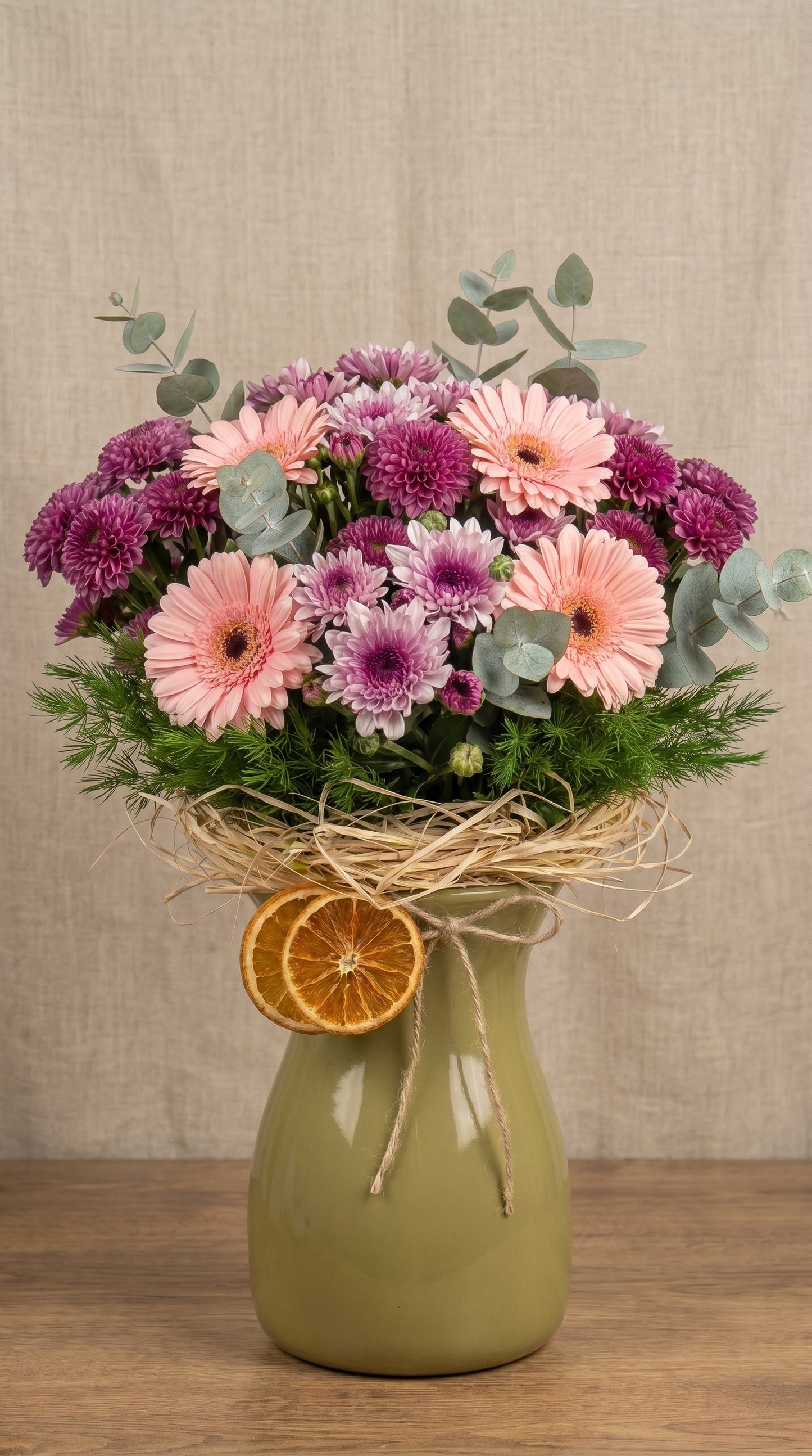 Peach Garden Harmony | Gerbera ve Krizantem | Vazolu Aranjman