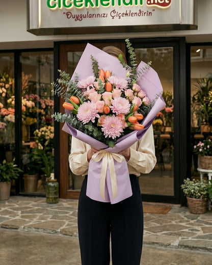 Pembe lale & gül buketi özel tasar?m hediye – çiçek sipari?i Ankara