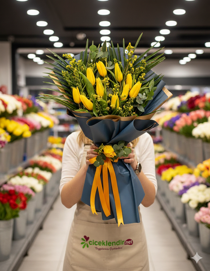 Sunny Bloom Sarı Lale Buketi Enerjisiyle Güneşi Taşıyan Laleler - Çiçeklendir