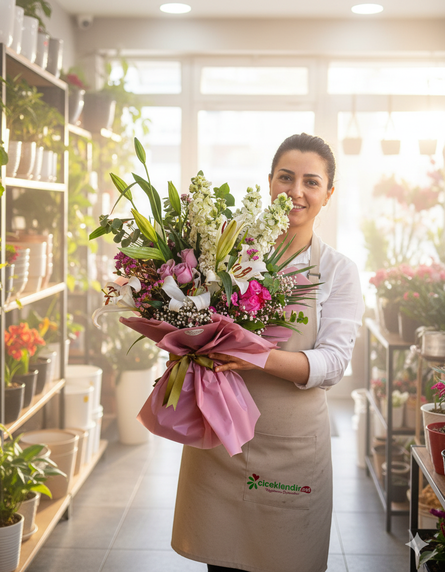 Amethyst Light Şebboy&Lilyum ve Lila Gül Buketi